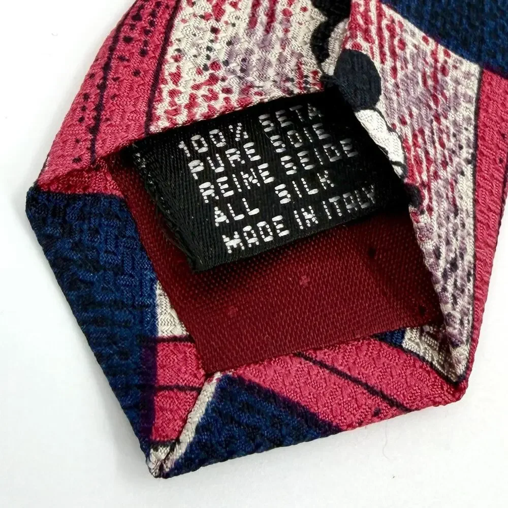 Vintage 90s Mickey & Co Disney Pink Navy 100% Silk Mickey Mouse Necktie